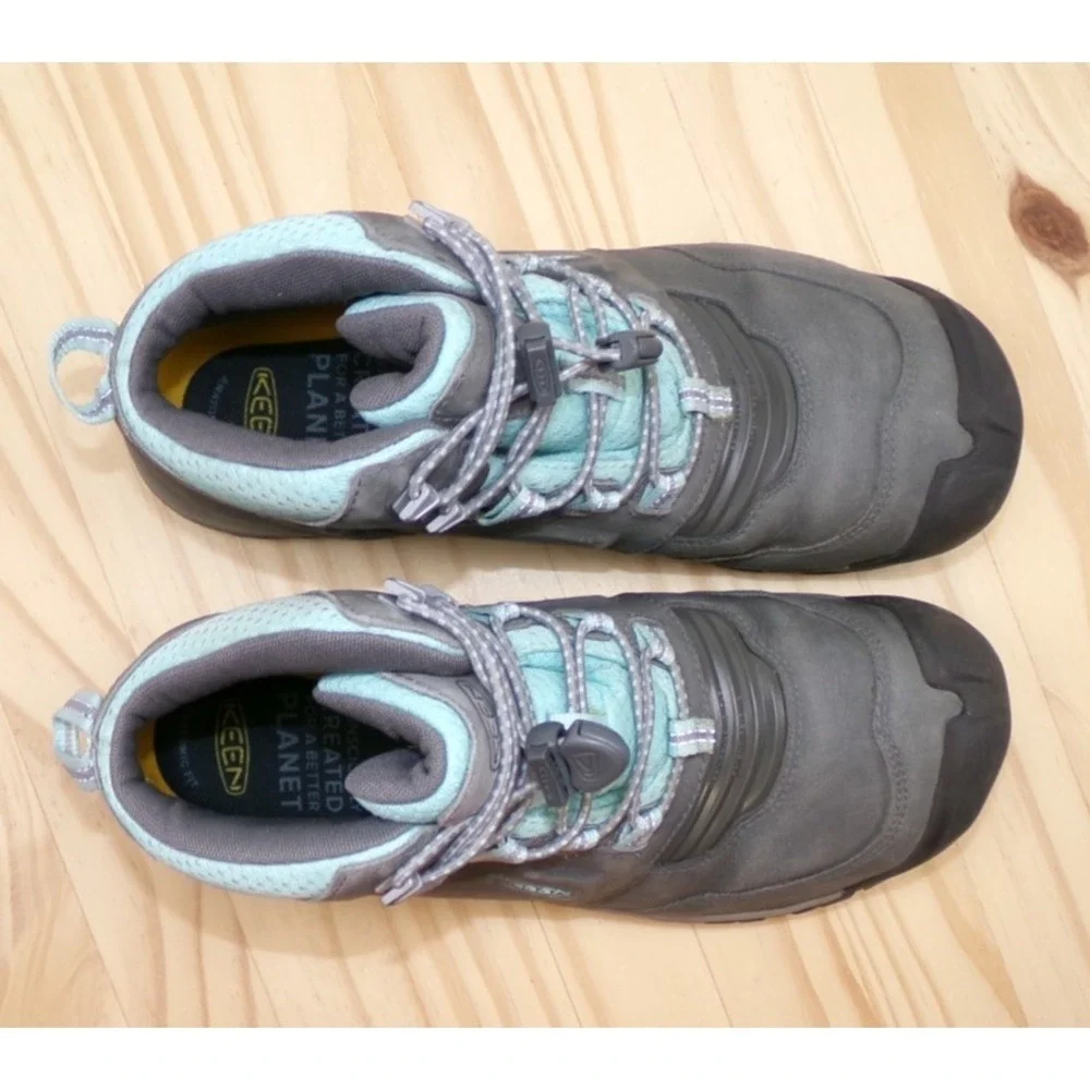 KEEN Ridge Flex Mid Waterproof Hiking Boots Grey/Blue Big Kids Sz‎ 7 / Women 8.5